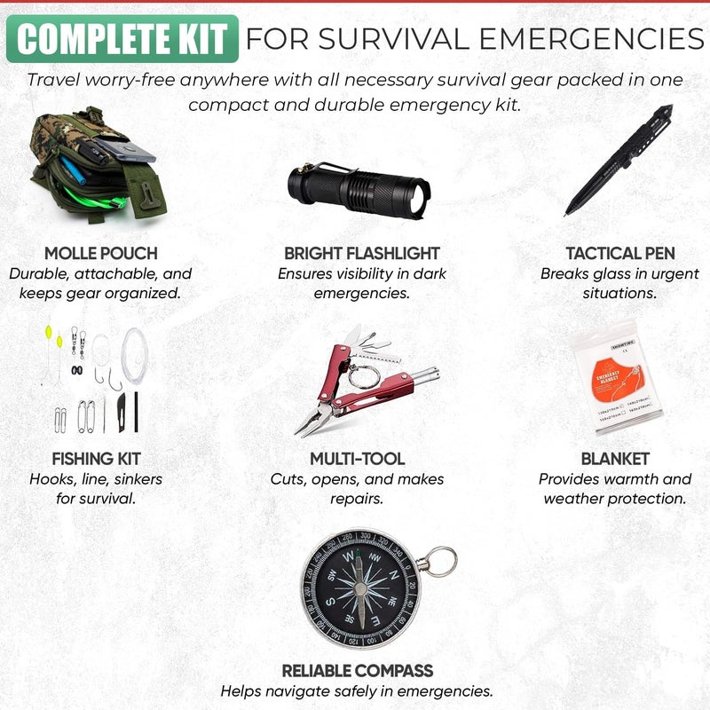 Alertoa Survival Kit - All-in-One Survival Gear and Supplies for Camping, Hiking, Hunting, and Car Emergencies - Essential Tools, Great Gift for Men, Fathers, Boyfriends, Boys, Dads and Scouts - Image 3